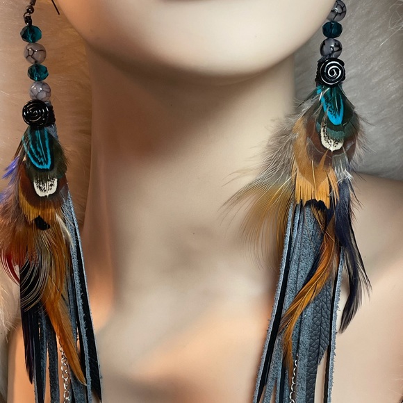 Hand Crafted Jewelry - Handcrafted Leather Agate Stone Feather Wire Wrap